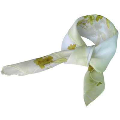 花草淺綠黃絲巾