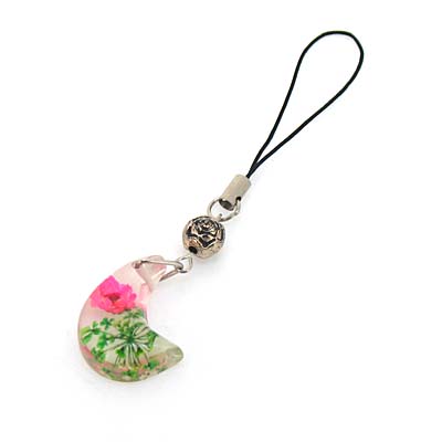月亮花草透明琥珀手機(jī)飾品