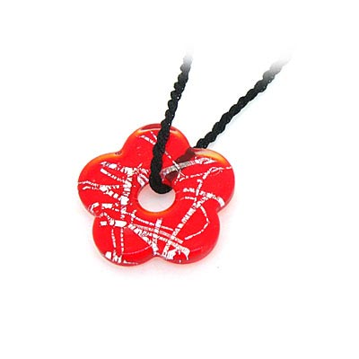 大紅梅花琉璃吊墜