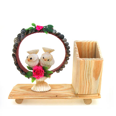 鴛鴦鳥(niǎo)貝殼工藝筆筒