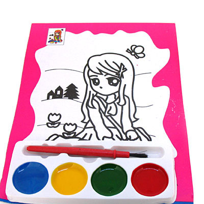 小女孩雙面水彩練習畫