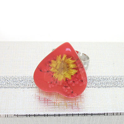 花草琥珀開口合金戒指