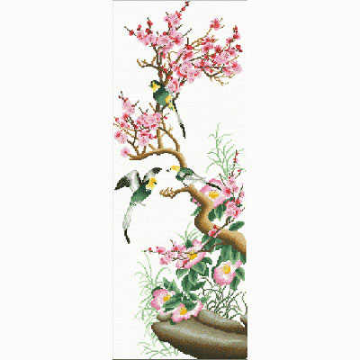 花中四君子梅蘭竹菊系列之梅十字繡中格43*93cm