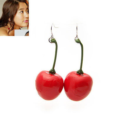 可愛大紅韓飾櫻桃耳環(huán)