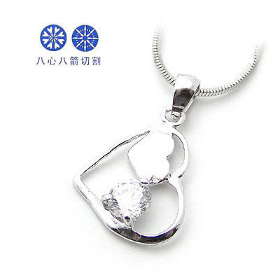 雙心銀鋯石八心八箭吊墜