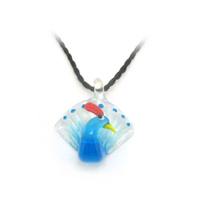 蘭色琉璃項(xiàng)飾品逼真孔雀吊墜