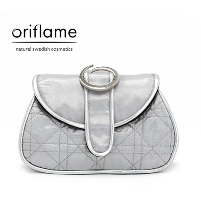 歐瑞蓮ORIFLAME銀白色車縫線品牌手拿化妝包批發(fā)