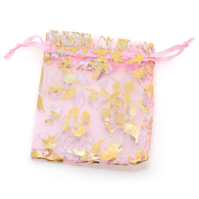 粉色玫瑰花圖案首飾袋小號包裝袋禮品袋