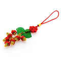 大紅中國(guó)結(jié)手機(jī)鏈/時(shí)尚草莓塑料葉小掛件