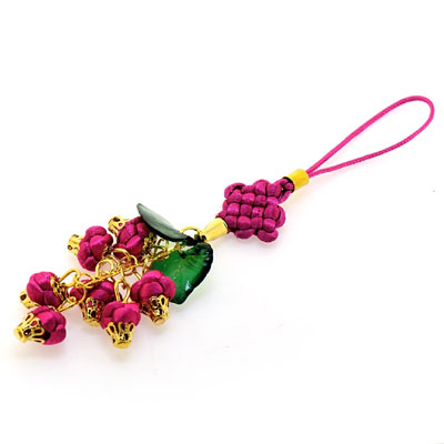 玫紅小草莓手機飾品/結藝編制掛件